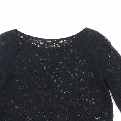 NEXT Womens Black Floral Cotton Basic Blouse Size 10 Round Neck