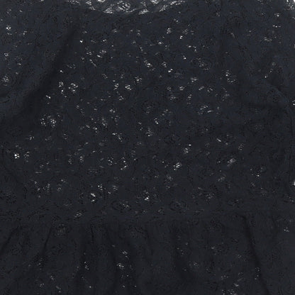 NEXT Womens Black Floral Cotton Basic Blouse Size 10 Round Neck