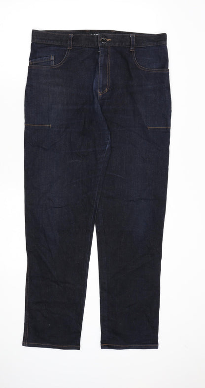 Mandatory Mens Blue Cotton Straight Jeans Size 34 in L30 in Regular Zip