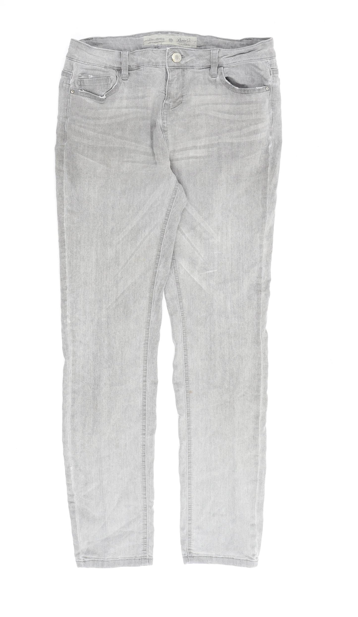 Denim & Co. Womens Grey Cotton Straight Jeans Size 12 L30 in Regular Zip