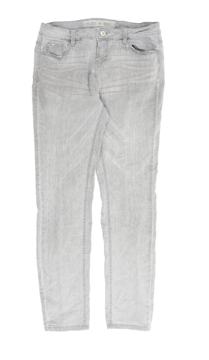 Denim & Co. Womens Grey Cotton Straight Jeans Size 12 L30 in Regular Zip