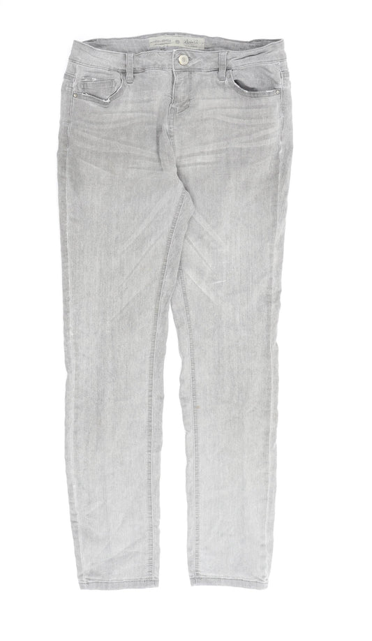 Denim & Co. Womens Grey Cotton Straight Jeans Size 12 L30 in Regular Zip