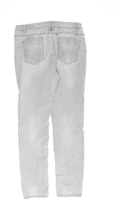 Denim & Co. Womens Grey Cotton Straight Jeans Size 12 L30 in Regular Zip