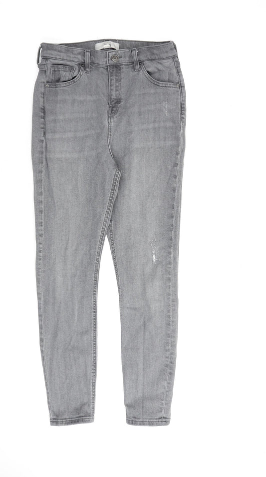 Topshop Womens Grey Cotton Straight Jeans Size 30 in L30 in Regular Zip