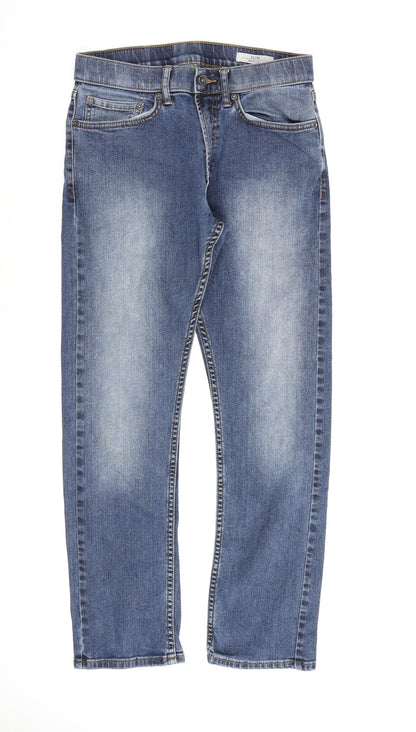 Marks and Spencer Mens Blue Cotton Straight Jeans Size 30 in L31 in Slim Zip