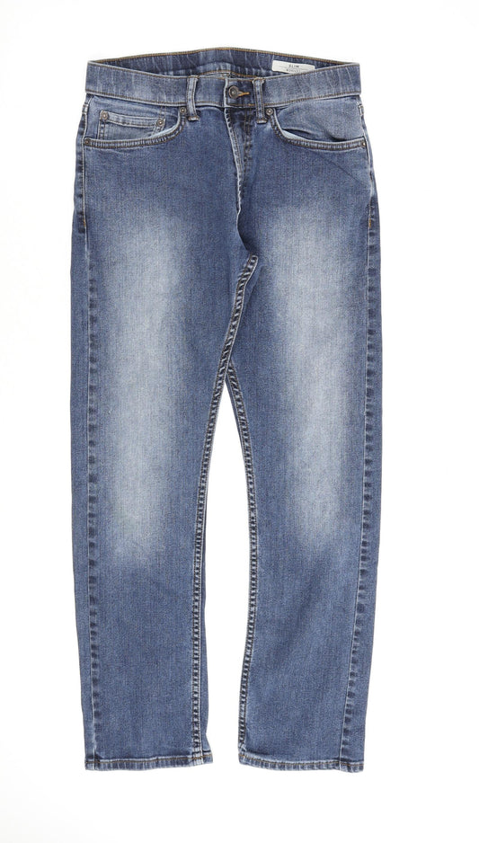 Marks and Spencer Mens Blue Cotton Straight Jeans Size 30 in L31 in Slim Zip