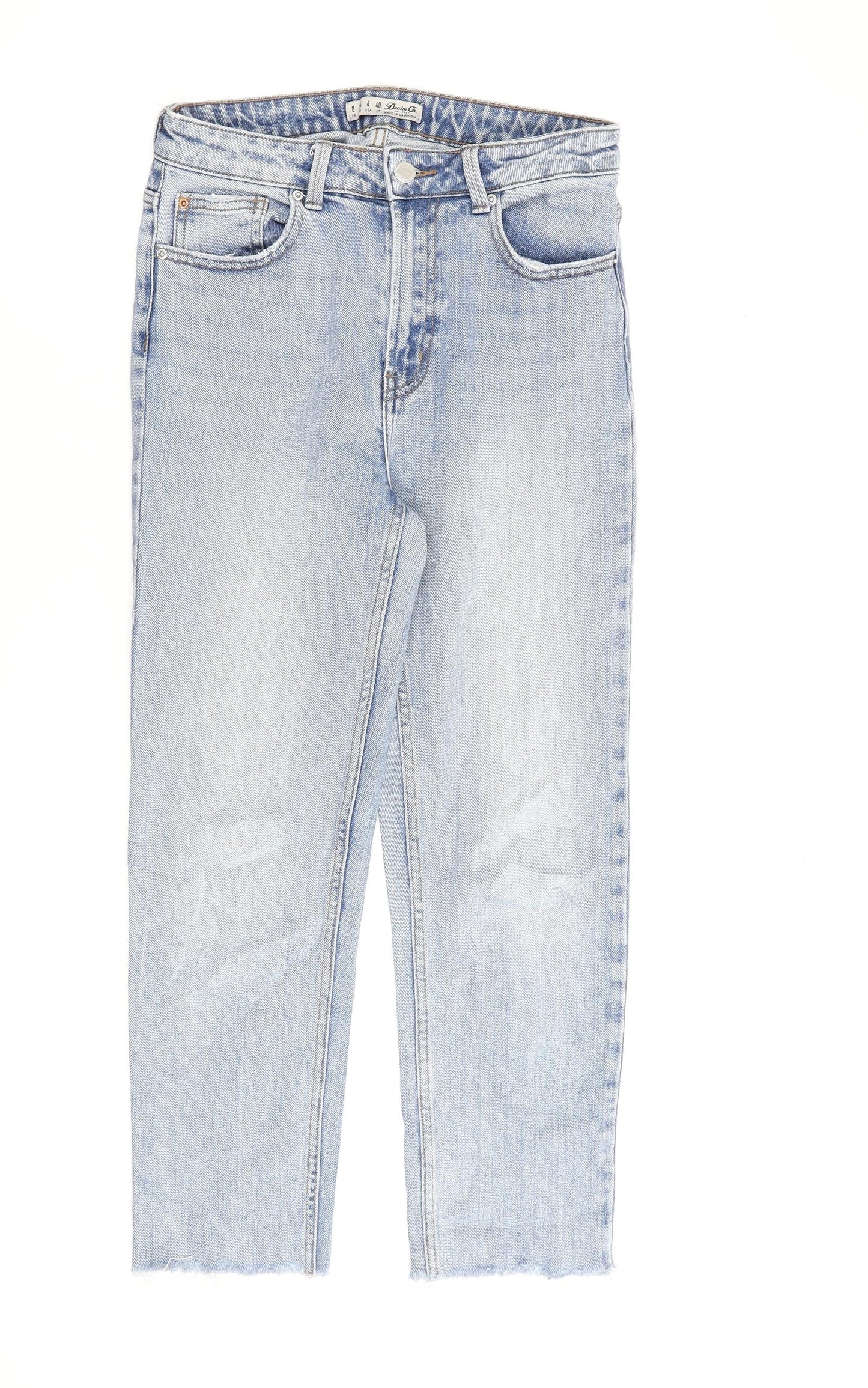 Denim & Co. Womens Blue Cotton Straight Jeans Size 8 L25 in Regular Zip