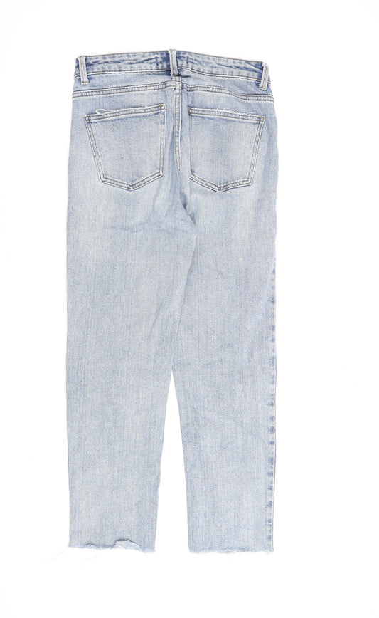 Denim & Co. Womens Blue Cotton Straight Jeans Size 8 L25 in Regular Zip