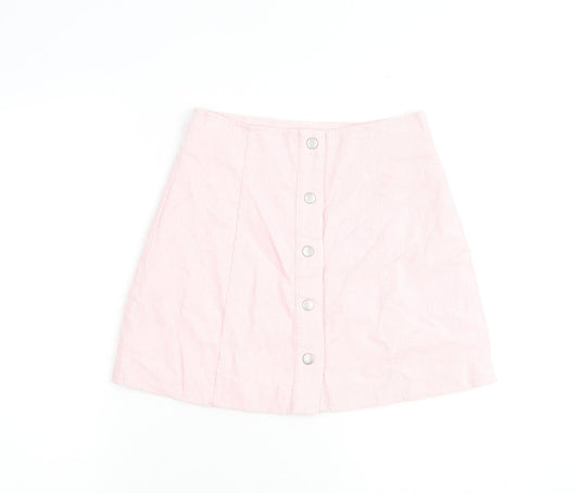Glamorous Womens Pink Cotton A-Line Skirt Size 8 Button