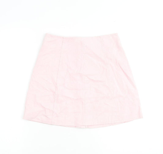Glamorous Womens Pink Cotton A-Line Skirt Size 8 Button
