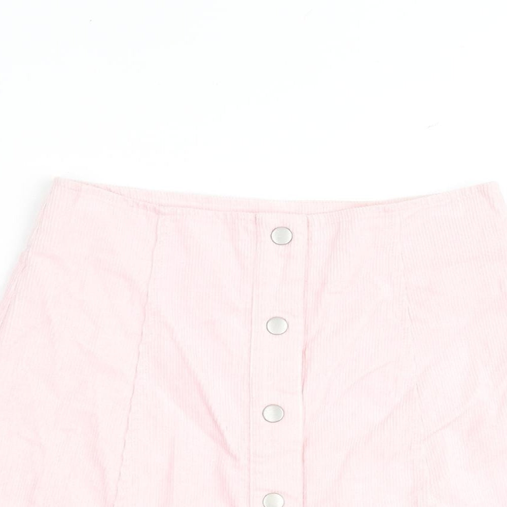 Glamorous Womens Pink Cotton A-Line Skirt Size 8 Button
