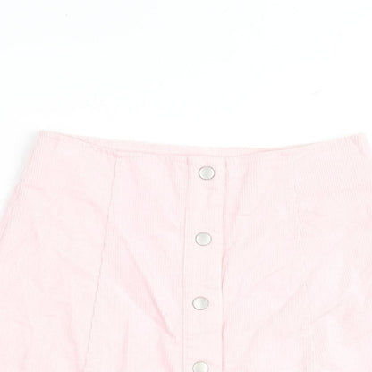 Glamorous Womens Pink Cotton A-Line Skirt Size 8 Button