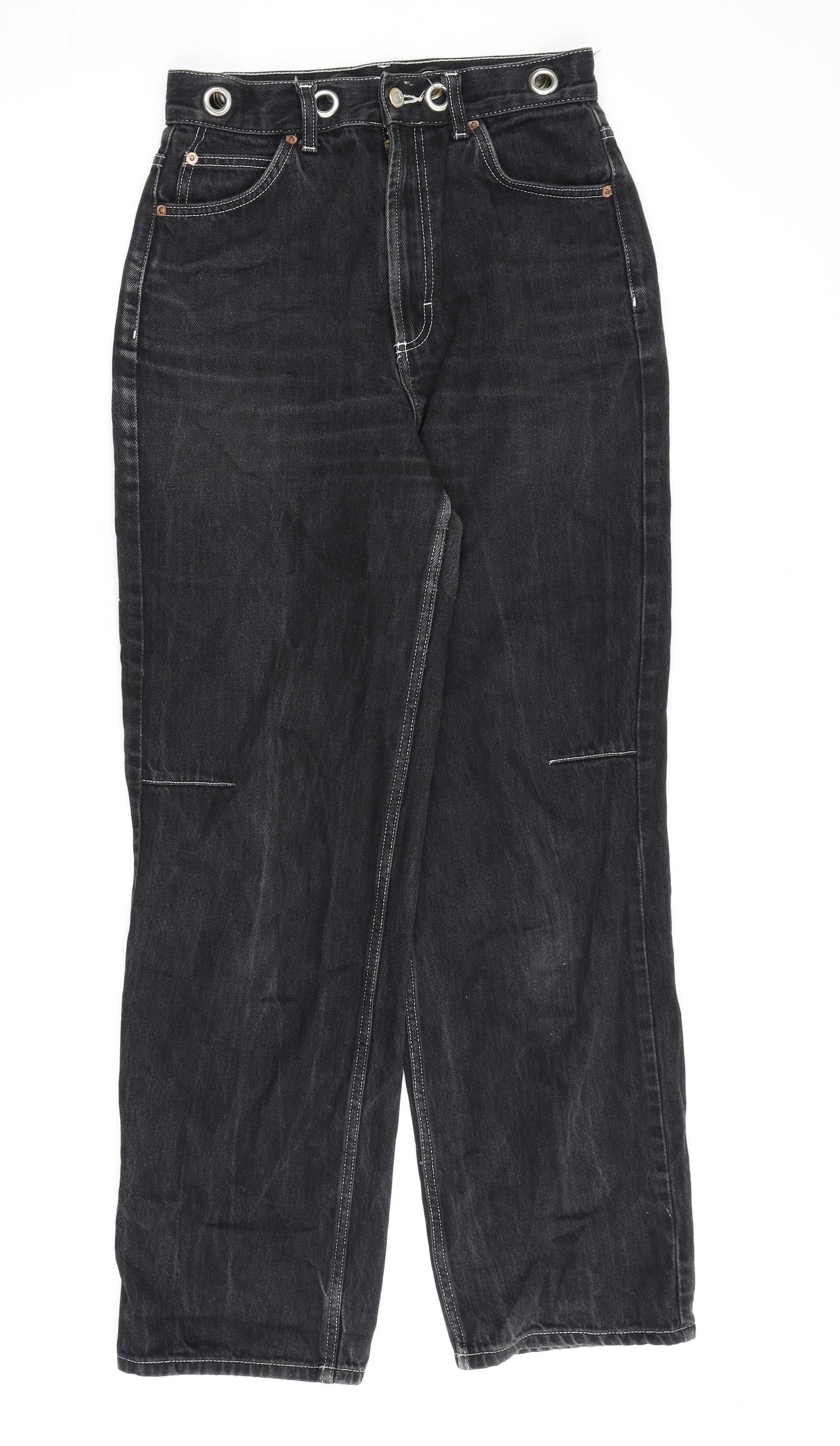 Topshop Womens Black Cotton Wide-Leg Jeans Size 28 in L32 in Regular Zip