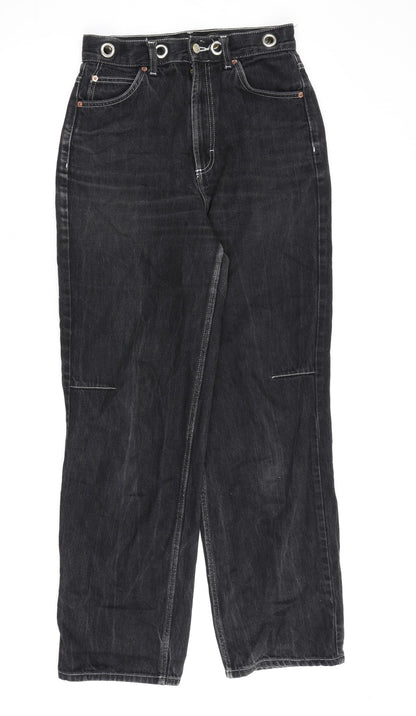 Topshop Womens Black Cotton Wide-Leg Jeans Size 28 in L32 in Regular Zip