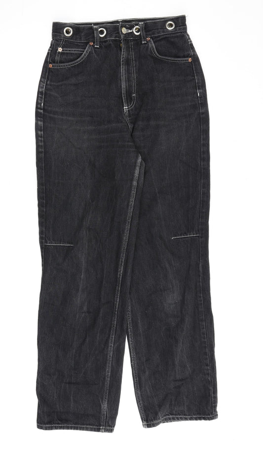 Topshop Womens Black Cotton Wide-Leg Jeans Size 28 in L32 in Regular Zip
