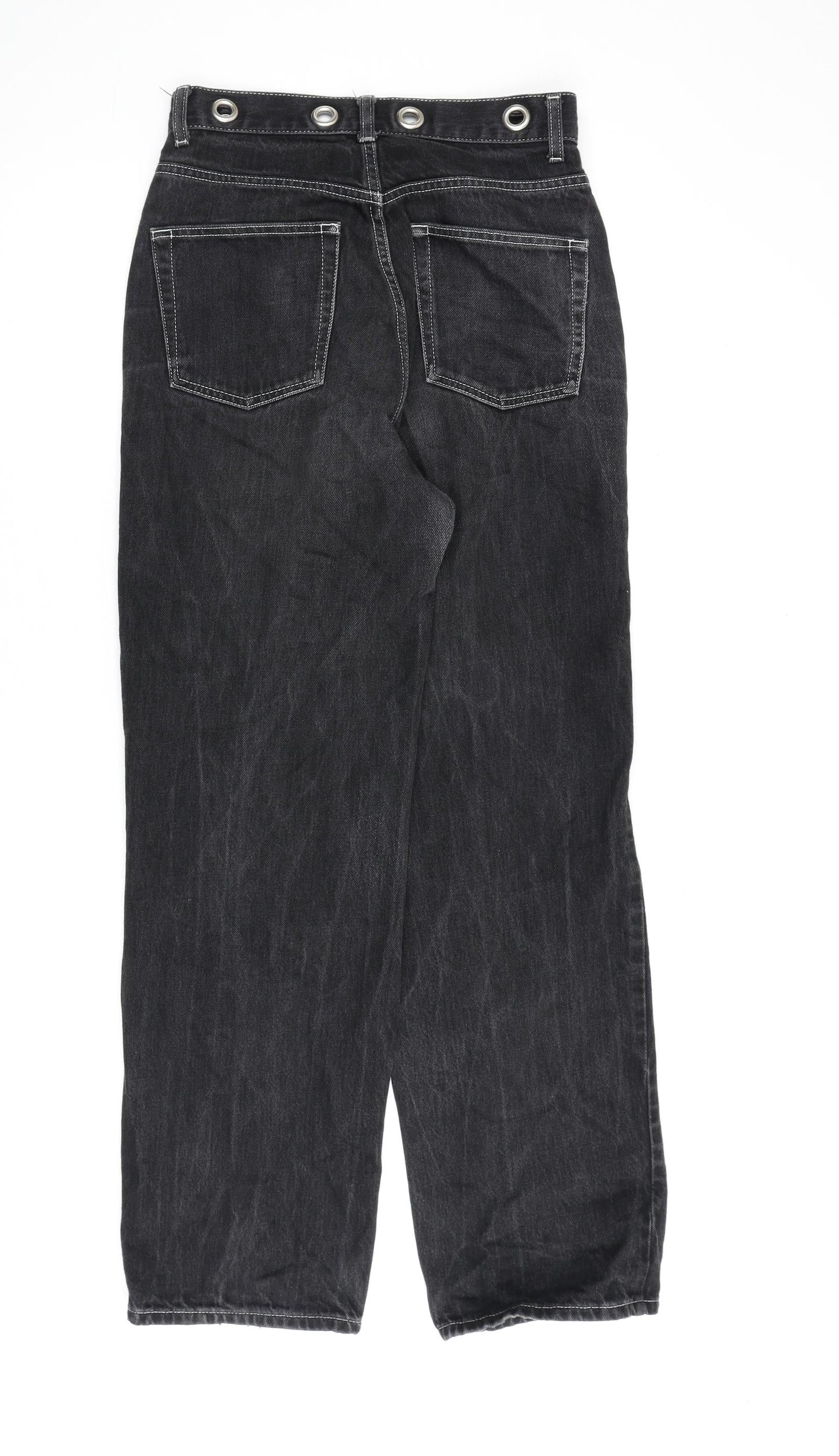Topshop Womens Black Cotton Wide-Leg Jeans Size 28 in L32 in Regular Zip