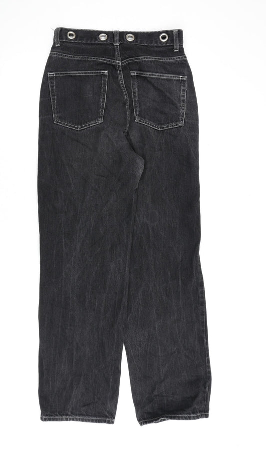 Topshop Womens Black Cotton Wide-Leg Jeans Size 28 in L32 in Regular Zip