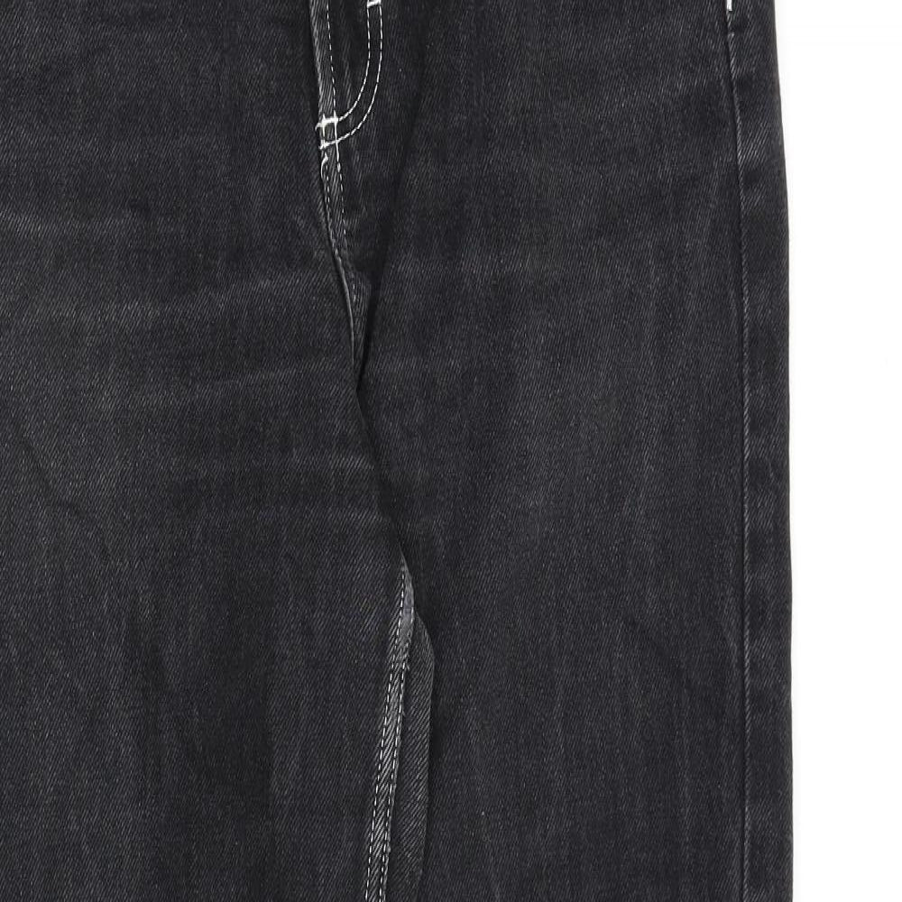 Topshop Womens Black Cotton Wide-Leg Jeans Size 28 in L32 in Regular Zip