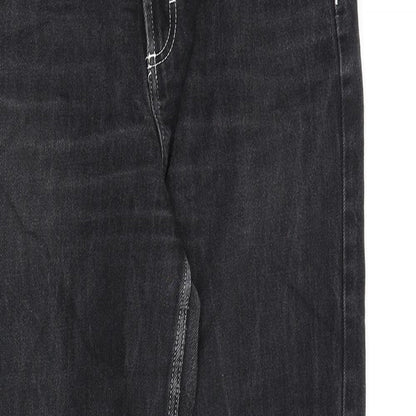 Topshop Womens Black Cotton Wide-Leg Jeans Size 28 in L32 in Regular Zip