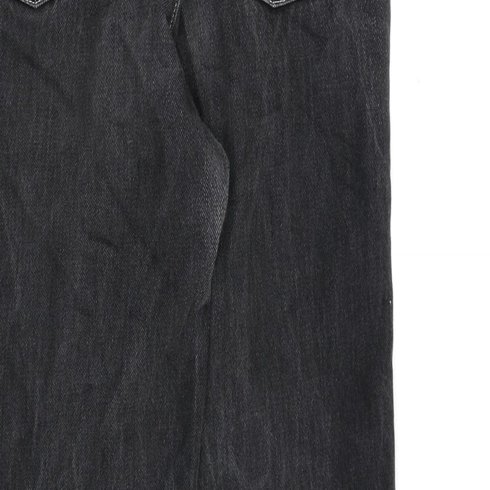 Topshop Womens Black Cotton Wide-Leg Jeans Size 28 in L32 in Regular Zip