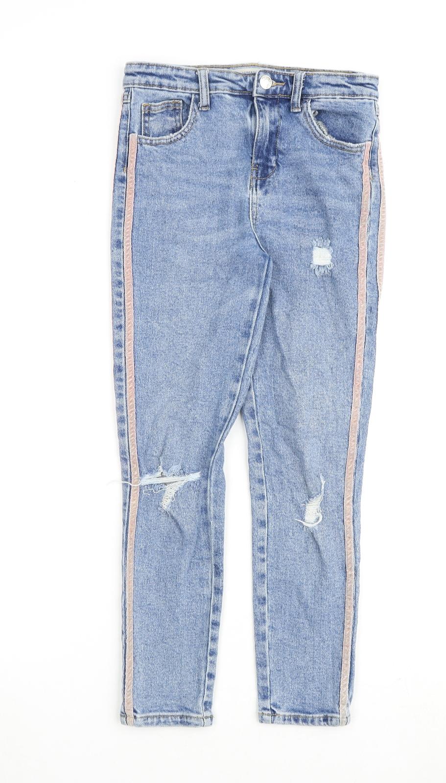 Denim & Co. Girls Blue Cotton Straight Jeans Size 11-12 Years Regular Zip