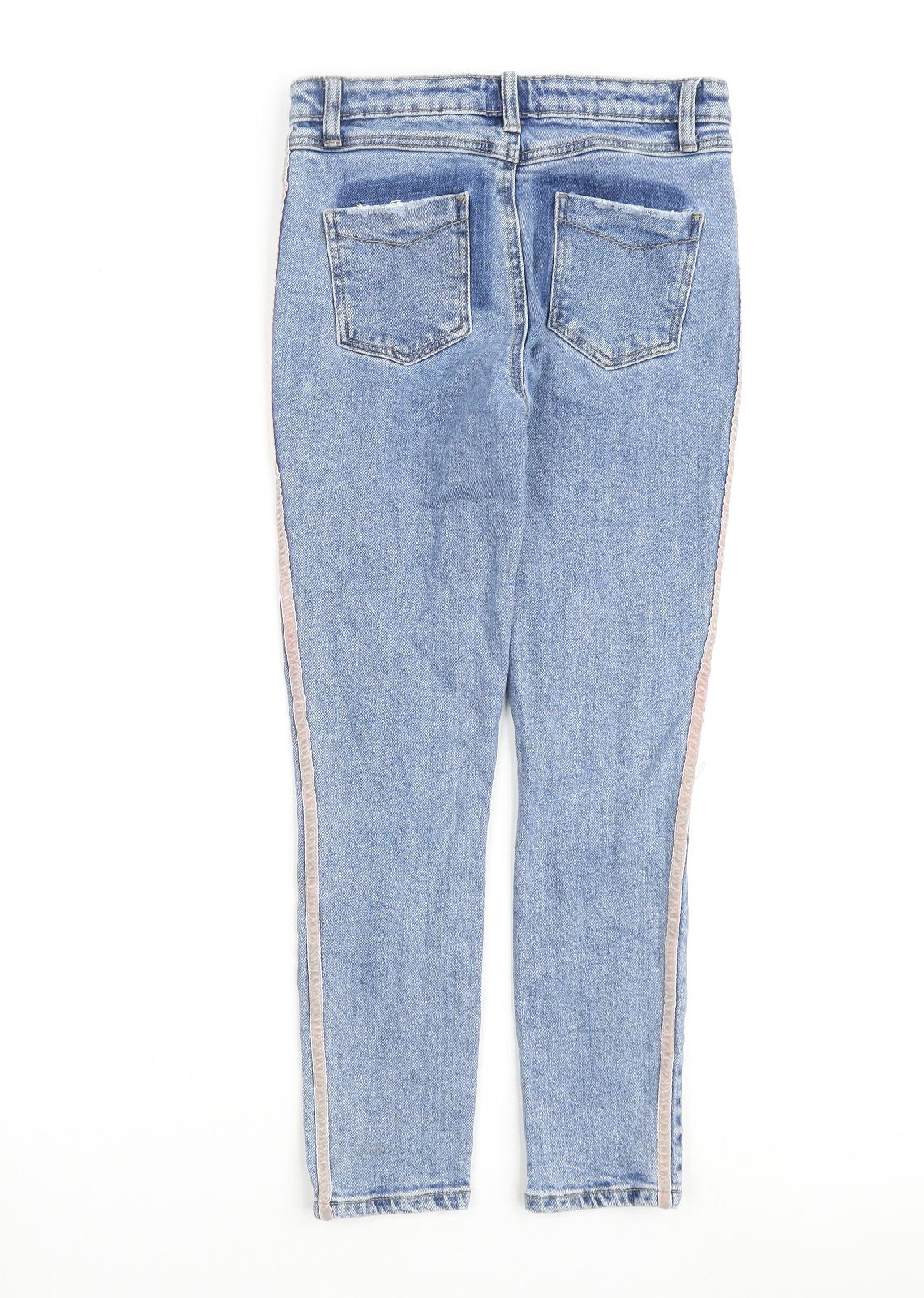Denim & Co. Girls Blue Cotton Straight Jeans Size 11-12 Years Regular Zip