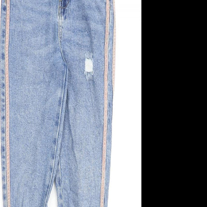 Denim & Co. Girls Blue Cotton Straight Jeans Size 11-12 Years Regular Zip