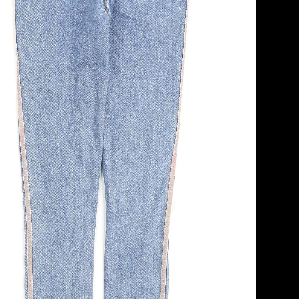 Denim & Co. Girls Blue Cotton Straight Jeans Size 11-12 Years Regular Zip