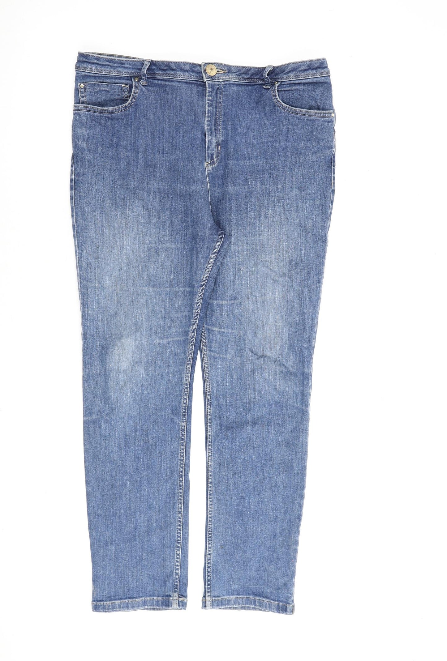 Per Una Womens Blue Cotton Straight Jeans Size 34 in L26 in Regular Zip