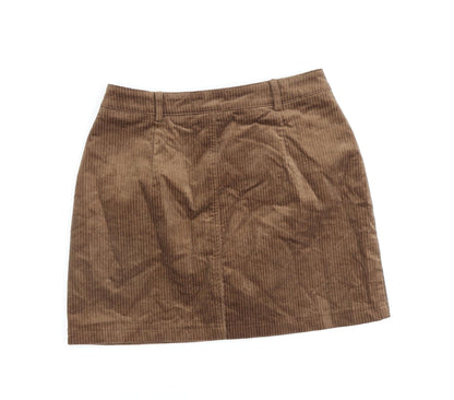 Qian Lang Womens Brown Cotton A-Line Skirt Size 28 in Zip
