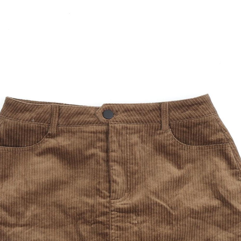 Qian Lang Womens Brown Cotton A-Line Skirt Size 28 in Zip