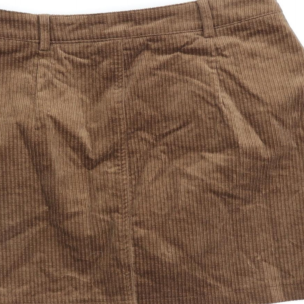 Qian Lang Womens Brown Cotton A-Line Skirt Size 28 in Zip