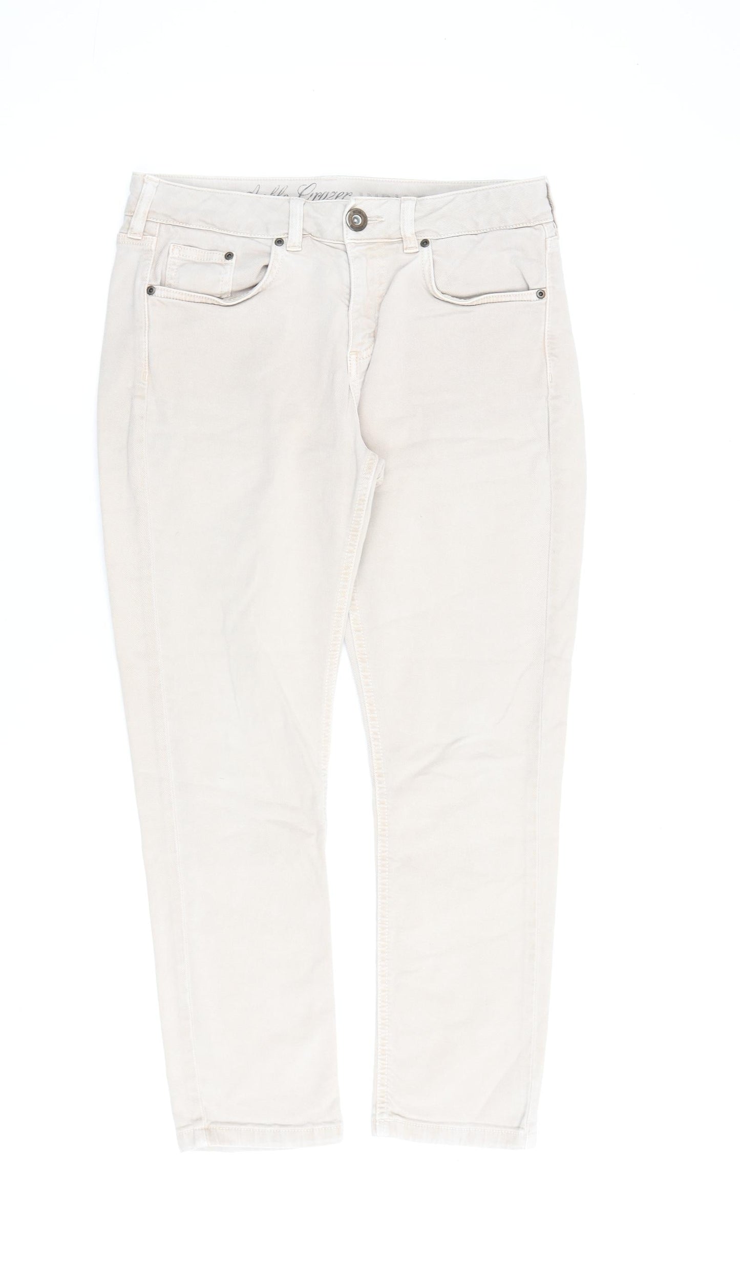 Indigo Womens Beige Cotton Cropped Jeans Size 12 L23.5 in Regular Zip