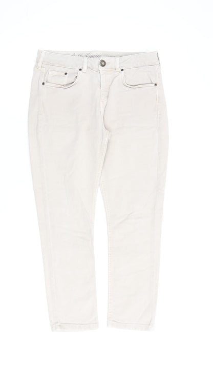 Indigo Womens Beige Cotton Cropped Jeans Size 12 L23.5 in Regular Zip