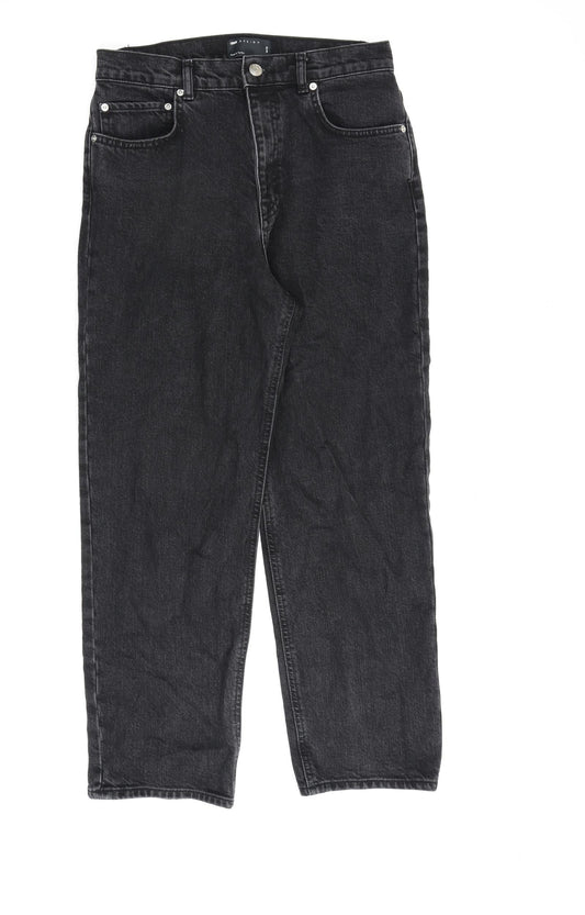 ASOS Womens Black Cotton Wide-Leg Jeans Size 30 in L32 in Regular Zip