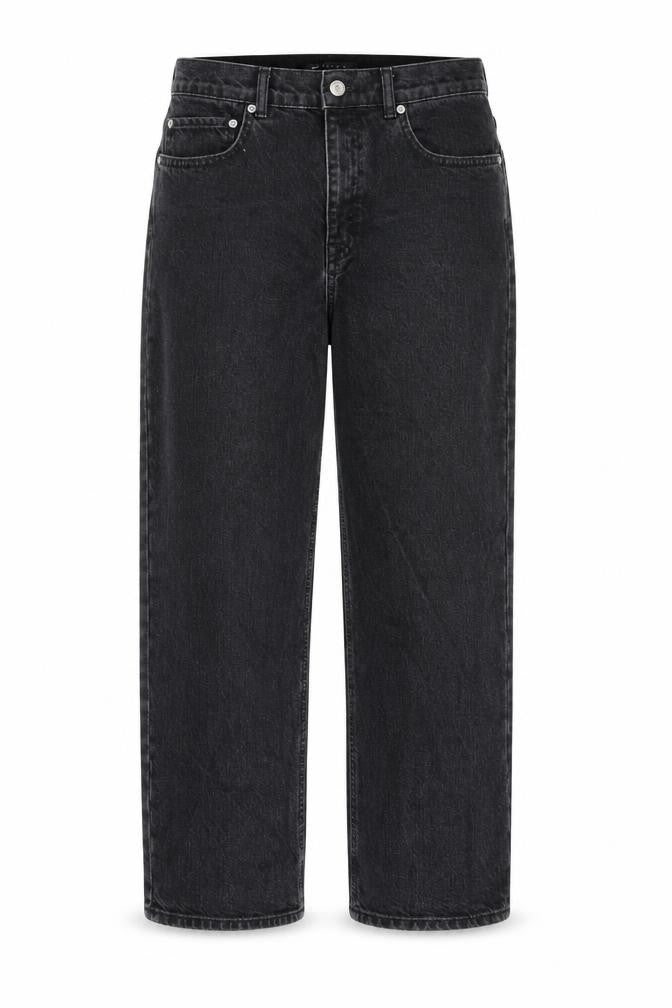 Front view of ASOS women’s black cotton wide-leg jeans, size UK 30, in, 32-inch leg regular zip