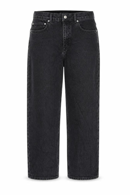 Front view of ASOS women’s black cotton wide-leg jeans, size UK 30, in, 32-inch leg regular zip