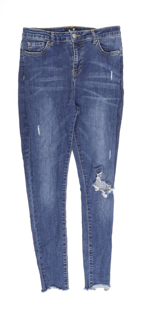 Very Womens Blue Cotton Skinny Jeans Size 12 L26 in Regular Zip