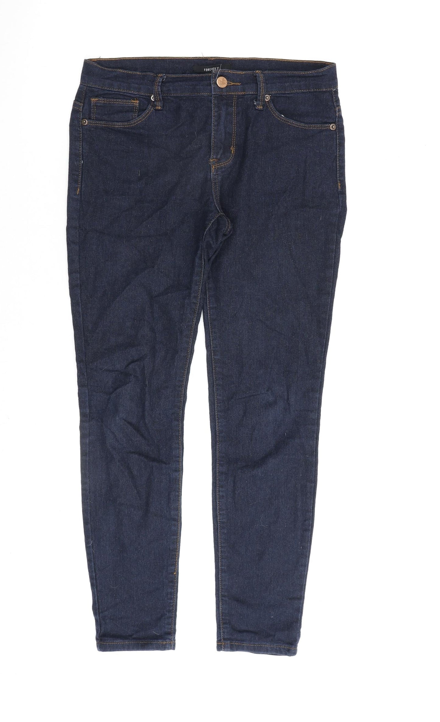 FOREVER 21 Womens Blue Herringbone Cotton Skinny Jeans Size 30 in L27 in Regular Zip