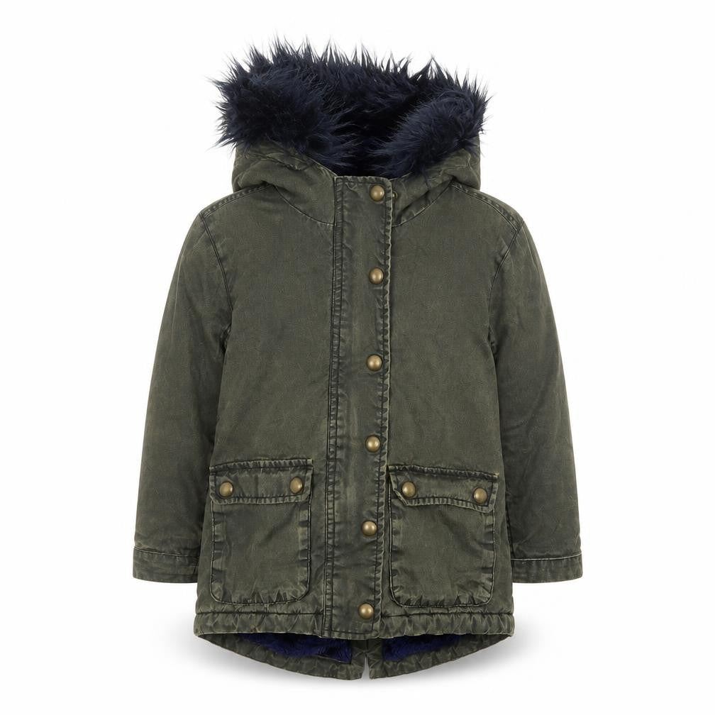 Front view of Arabella & Addison girls’ green jacket, size 3-4, years zip
