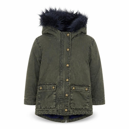Front view of Arabella & Addison girls’ green jacket, size 3-4, years zip