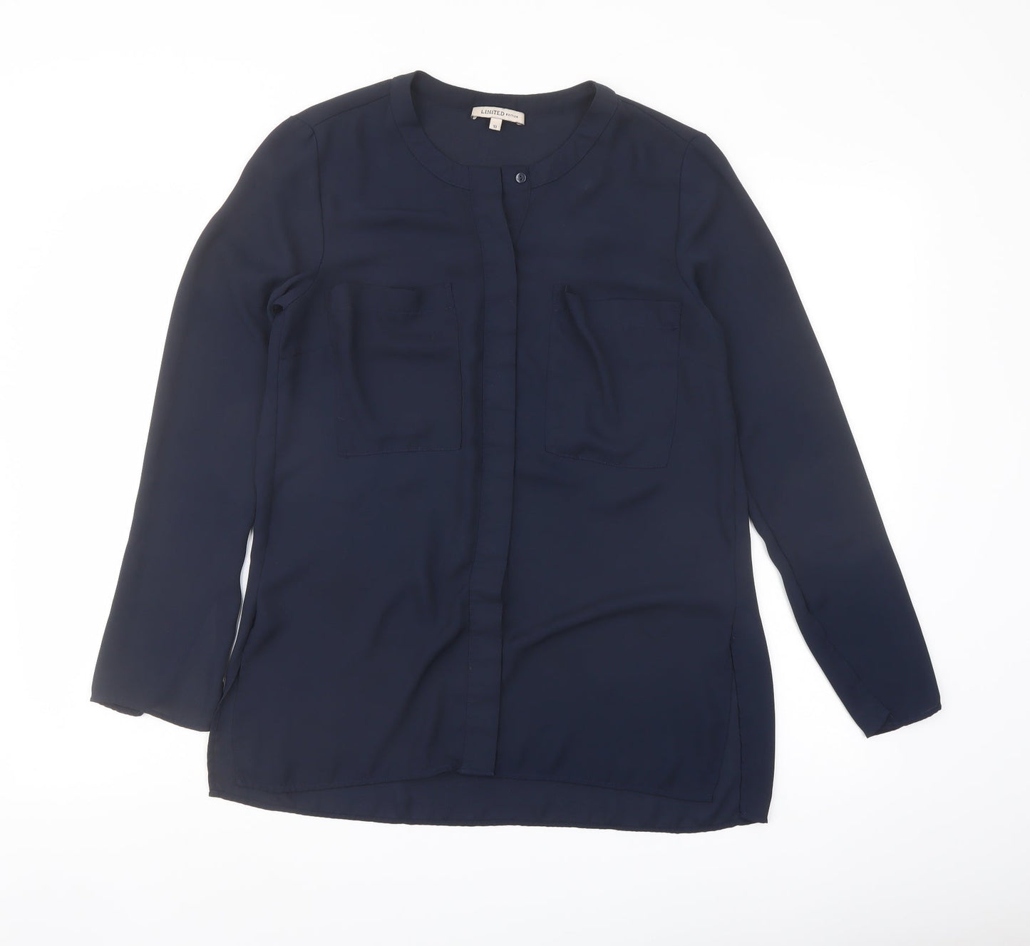 Marks and Spencer Womens Blue Polyester Basic Blouse Size 10 Round Neck