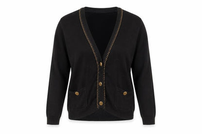 Front view of Wallis women’s black v-neck viscose cardigan jumper, size UK 10