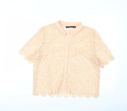 Womens UK Size M Zara Pink Basic Button-Up