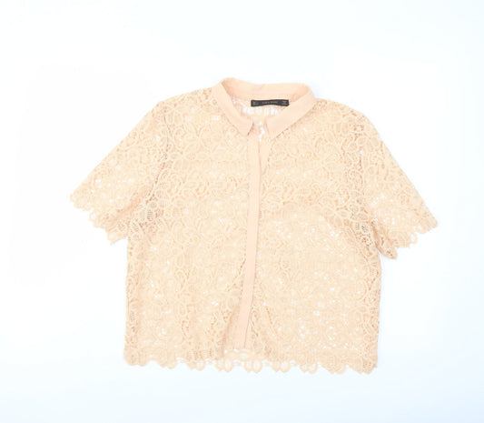 Womens UK Size M Zara Pink Basic Button-Up