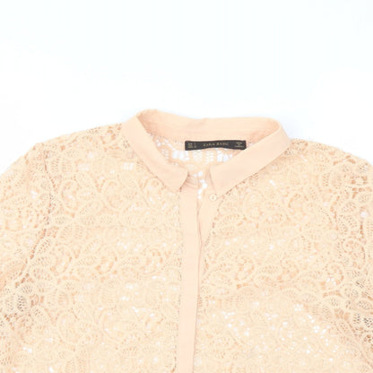 Womens UK Size M Zara Pink Basic Button-Up