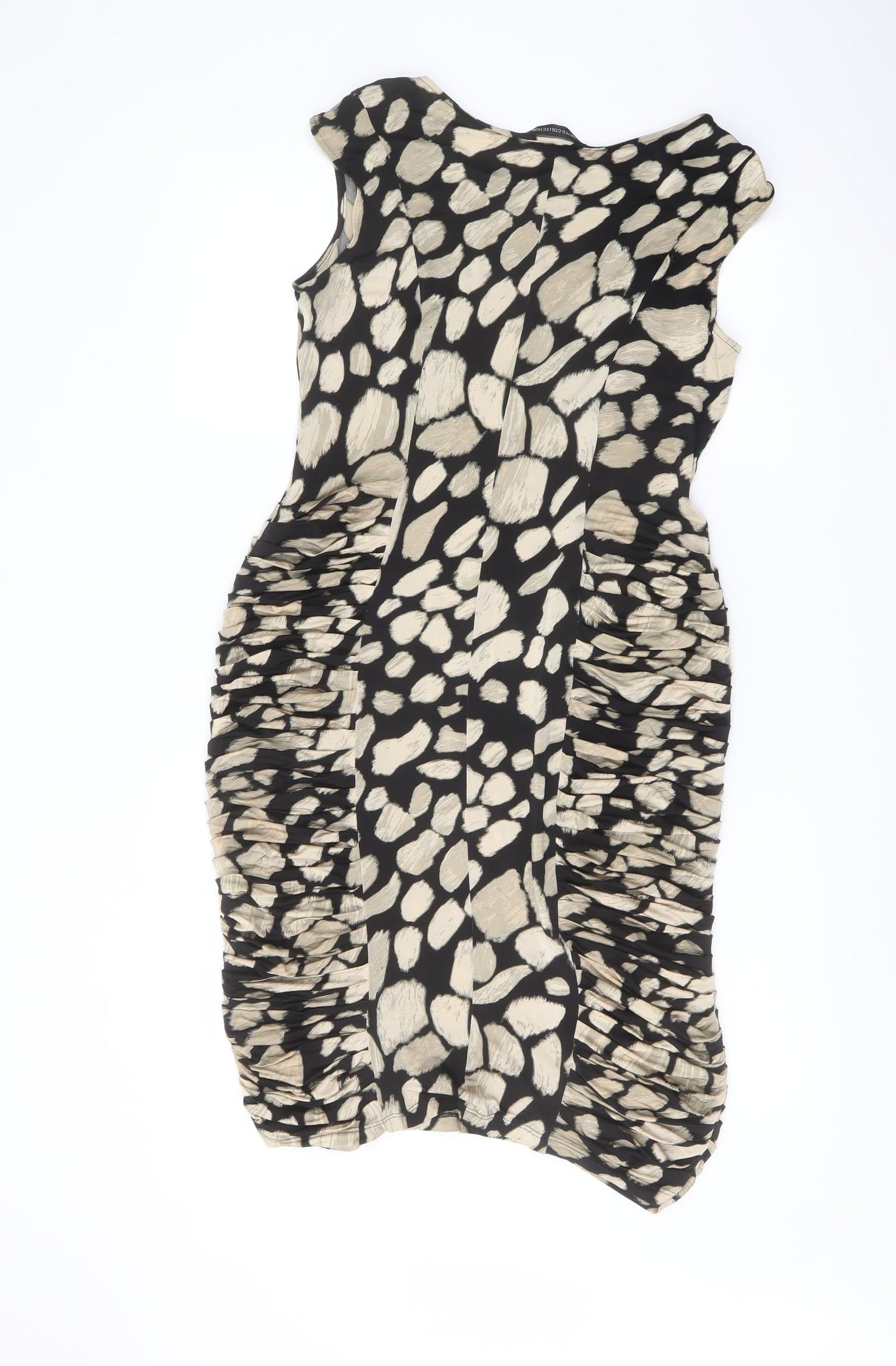 Marks and Spencer Womens Black Geometric Viscose Pencil Dress Size 14 Boat Neck Pullover