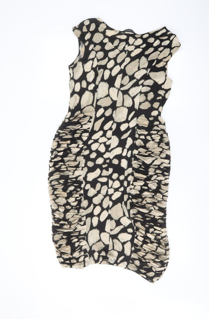 Marks and Spencer Womens Black Geometric Viscose Pencil Dress Size 14 Boat Neck Pullover