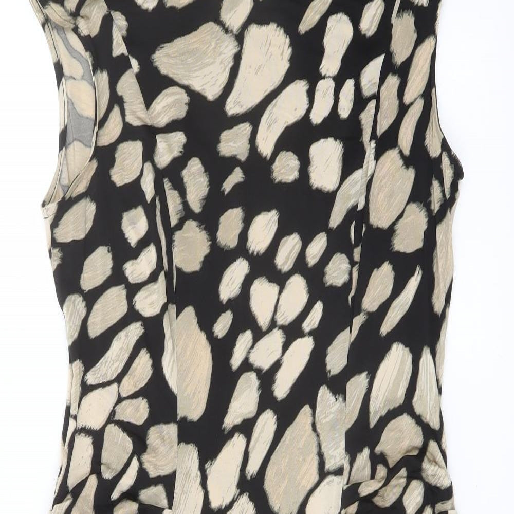 Marks and Spencer Womens Black Geometric Viscose Pencil Dress Size 14 Boat Neck Pullover