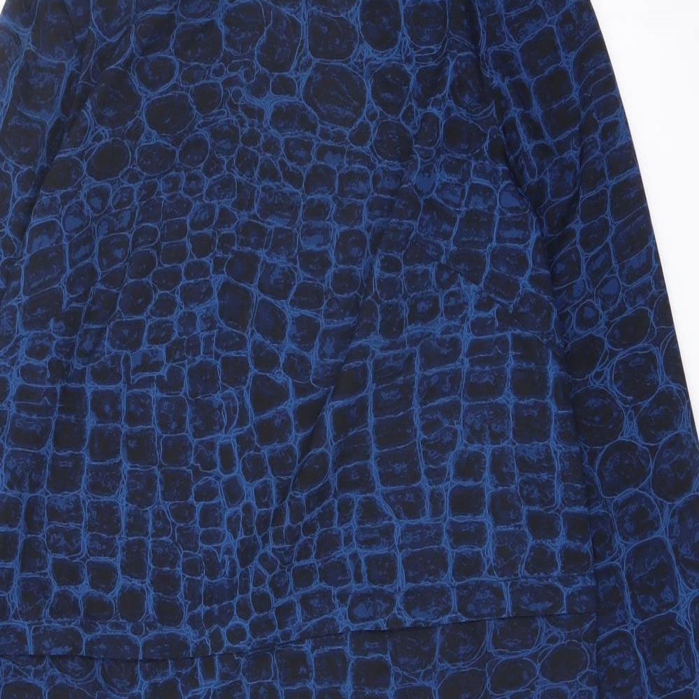 French Connection Womens Blue Geometric Polyester Sheath Size 10 Crew Neck Zip